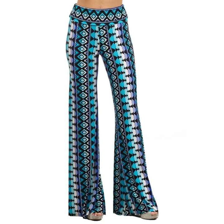 Chevron Printed Blue TD Wide Legged Palazzo Pants Casual Hip Hop Style with Elastic Waist Breathable Canvas & Chiffon XL Size