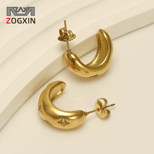 Zogxin Gold Huggie Earrings 18K Titanium Steel Geometric Shape Party Jewelry - Product Image 1