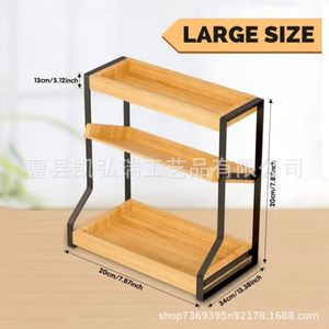 Simple multi-tiered <b>desktop</b> <b>shelf</b> for kitchen spice organization, combining iron and wood, and a bathroom toiletries storage - Product Image 4