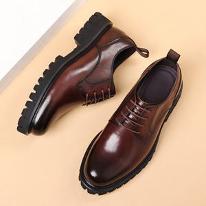 First Layer Cowhide Business Casual Korean <b>Style</b> Round <b>Head</b> Lace-up Genuine Leather Shock Absorption Office Career Men's Loafers - Product Image 2