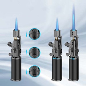 New Mát Màu Xanh Ngọn Lửa Ngọn Đuốc Thịt Nướng Igniter 360 Độ Nhiệt Độ Cao Butan Máy Bay Phản Lực Nhẹ Hơn Trong Hình Dạng Súng Cho Thuốc Lá - Product Image 3