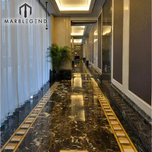 Baldosas de mármol con diseño de flores negras y doradas para el vestíbulo del hotel super