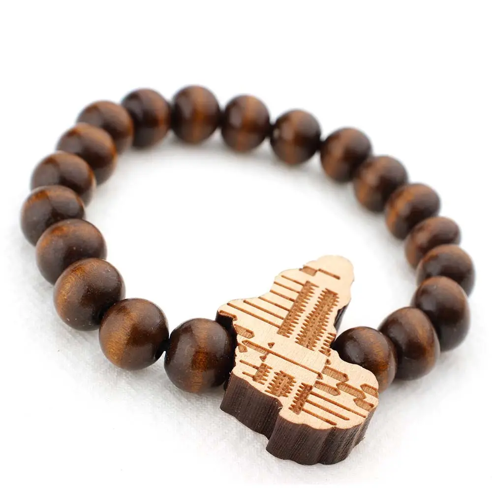 Wholesale 10mm Wood Beads Stretch Bracelet With African Map Wooden Charm Bracelet For Women Men