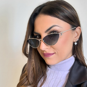 Lunettes de soleil œil de chat Lmamba 968 pour femmes, montures métalliques de haute qualité, dégradé bleu-vert, lunettes de soleil colorées pour hommes 2024 - Product Image 3