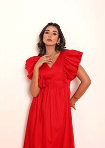 Robe midi à manches volantées, robes décontractées pour femmes, avec tissu léger, coupe confortable, silhouette flatteuse - Product Image 4