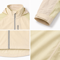 Vestes de randonnée imperméables personnalisées, en nylon crème, à capuche, coupe-vent, légères, avec fermeture éclair intégrale, pour la randonnée en plein air.