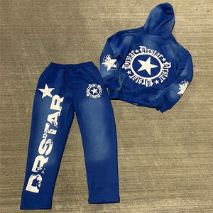 Ensemble de pantalons de survêtement à capuche brodés Hip Hop 100% coton personnalisé lourd respirant délavé à l'acide 2 pièces uni vierge Vintage - Product Image 6