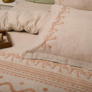 Juego de Ropa de Cama de <span class=keywords><strong>Lino</strong></span> Suave de Lujo, Funda de Edredón Personalizada, Ropa de Cama de Terciopelo, Juego de Sábanas con Bordado de Alta Costura - Product Image 4