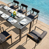 Ensemble de table et chaises rondes mobiles modernes pour l'extérieur, table à manger rectangulaire en métal personnalisée pour jardin