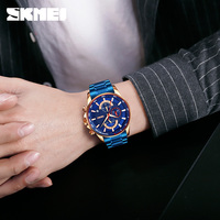 Reloj de Pulsera Analógico para Hombre SKMEI 9250, Multifunción, Fecha, Fase Lunar, Correa de Acero Inoxidable, Reloj de Cuarzo para Hombre