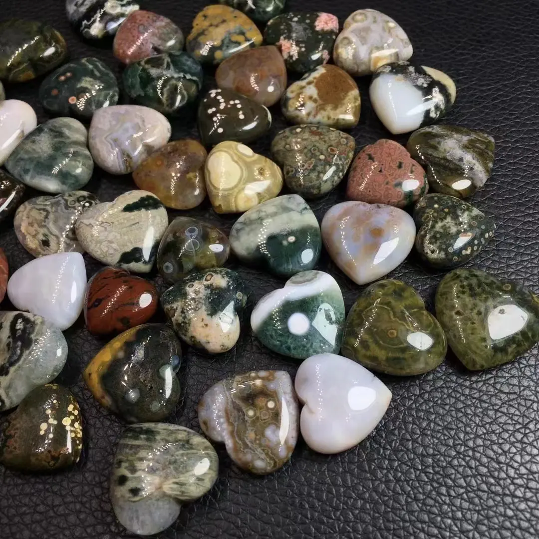 Piedras curativas de cristal Natural, tallado a mano, corazón, océano, piedra de jaspe, corazones