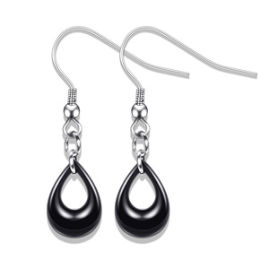 Boucles d'oreilles pendantes en céramique noire et blanche en forme de goutte d'eau, en acier inoxydable, pour étudiants - Product Image 5