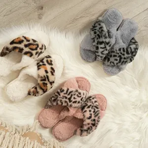 leopard print slippers for women custom cozy fluffy home slippers plush ladies winter furry fancy fashion slippers