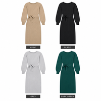Robe midi moderne de luxe en nylon et coton, unie, entièrement antistatique, tricotée, à manches longues et nœud, pour femme, idéale pour les stations hivernales, prête à être expédiée