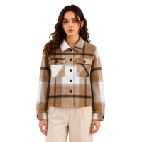 Chaqueta Corta a Cuadros para Mujer, Estilo Shacket, Otoño Invierno, con Botones, Moderna, Casual, Personalizada, OEM, ODM, Venta al Por Mayor