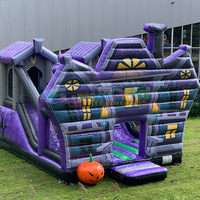 Château gonflable commercial d'Halloween à thème hanté, avec toboggan, pour fêtes, en forme de citrouille, en PVC