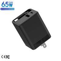 Chargeur mural rétractable noir PD65W pour ordinateur portable, tablette, chargeur USB C rapide, bloc de charge GaN avec câble Type-C rétractable pour téléphone portable
