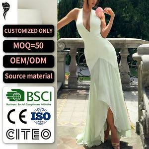 เดรสแฟชั่นคุณภาพสูงสั่งตัดได้ ทรงแปลกตา ผ้าชีฟองลำลอง แต่งระบาย คอ halter ทรงเข้ารูป  ชุดเดรสยาวสำหรับฤดูร้อน ดีไซน์หรูหรา - Product Image 1