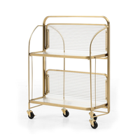 Chariot de service pliable doré de style médiéval à trois niveaux en verre, chariot de salle à manger, table de rangement de cuisine transparente, modèle très tendance