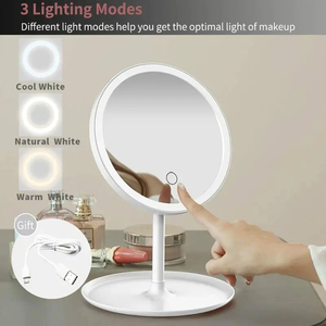 Espejo cosmético de tocador LED compacto recargable con control táctil de luz 3 modos espejo de maquillaje Base de almacenamiento desmontable - Product Image 5