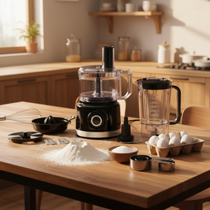 Robot culinaire multifonction 7-en-1 750W : mixeur, hachoir, <span class=keywords><strong>râpe</strong></span> et coupe-frites pour la maison - Product Image 1