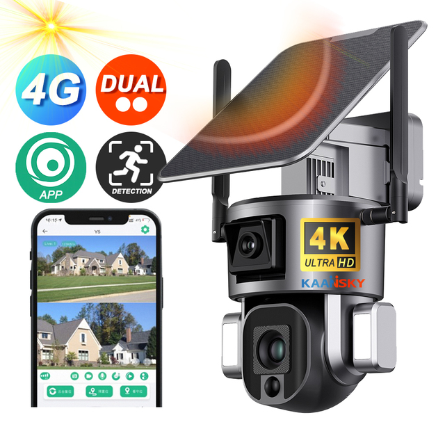 4G 4K Dual Linkage Solar Wireless Outdoor Spotlight Security Camera 1080P 4MP AI Auto Tracking PTZ Camera