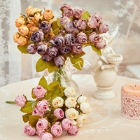 FANSTA Kunstmatige 15-koppige rozenboeket met verbrande rand, vintage verweerde look, zijden bloemen, bruiloft- en huisdecoratie