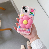 Coque de Téléphone Souple en Silicone Style Ins, Motif Fleur et Fille Mignonne, avec Support pour iPhone 17 Pro Max et iPhone 15 Pro, Dessin Animé 17Ari 13