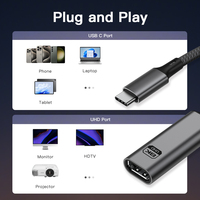 Cable trenzado de transmisión de video Ultra HD 8K UNIEAN, adaptador de video USB-C a UHD para conectar el teléfono móvil al televisor.