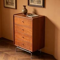 Commode haute 5 tiroirs en bois massif de qualité supérieure, étagères réglables, style vintage mi-siècle, en noyer, avec piètement métallique, pour salon