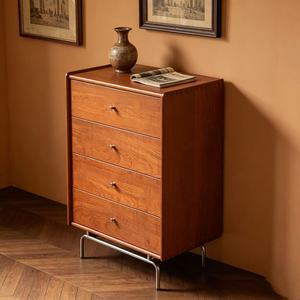 Commode haute à 5 tiroirs en bois massif de qualité supérieure, grand rangement vertical, style vintage du milieu du siècle, en noyer, avec pieds en métal pour chambre à coucher L - Product Image 5