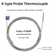 Thermocouple de type K/PT100, 4*30mm, 1/2/3/4/5M, sonde de type câble blindé tressé, capteur de température pour thermostat