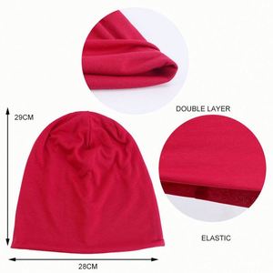 Bonnet fin et souple en tricot, couleur unie, pour le sommeil, la chimiothérapie, en coton, style décontracté et tombant - Product Image 4
