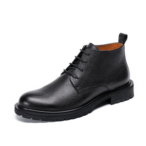 Bottes décontractées classiques pour hommes en cuir de vache véritable, style rétro, à plateforme épaisse, pour la marche, bottes de moto, chaussures habillées antidérapantes - Product Image 1