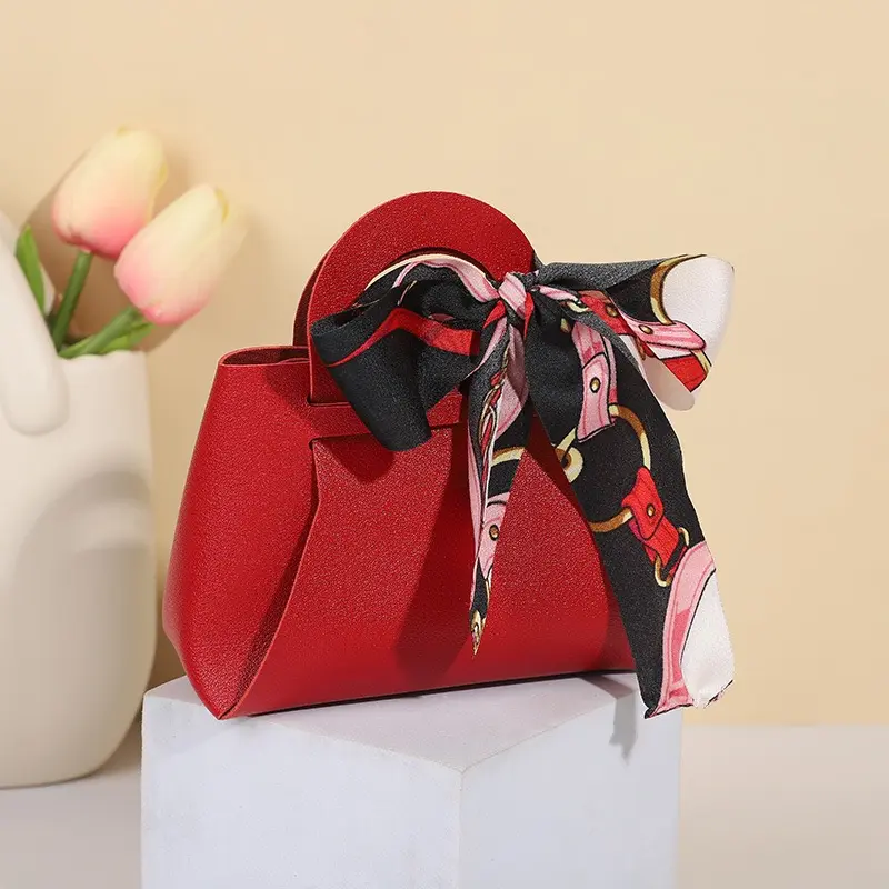 Matrimonio Baby Shower Favors borsa da donna in pelle da donna Candy Sweets Gift Bag con nastro