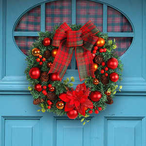 YUELIAN Eco-Friendly 40cm Plastic Artificial Modern <b>Outdoor</b> Christmas Wreath Pine Cones Red Berries Garland Door Mount Xmas - Product Image 3