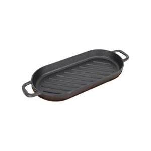 Plateau à steak en fonte Poêle en fonte pré-assaisonnée Poêle à fajita avec base en bois - Product Image 4