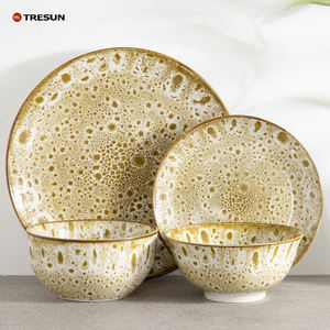 OEM Design Personnalisé 16 Pièces Padprinting Porcelaine Jaune Imitatie Service d'assiettes émaillées réactives Service de vaisselle - Product Image 1