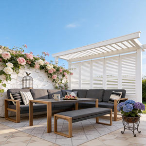 Conjunto de Sofás Seccionales Rústicos para Exteriores con Banco y Mesa de Centro, Colores Personalizables, Duraderos para Patio, Jardín, Balcón - Product Image 2