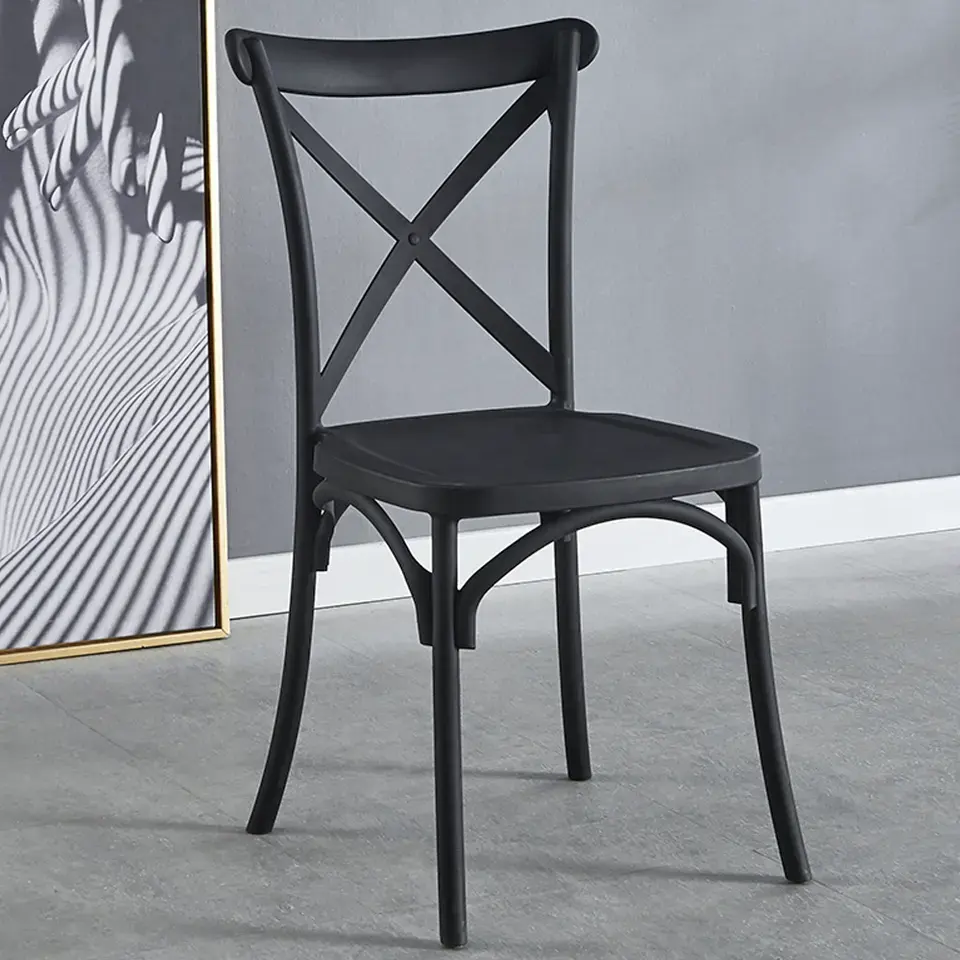 Free sample Wholesale Price Leather plastic Industrial Style Chair Restaurant Dining Cross Back Chairs And Tables Sets