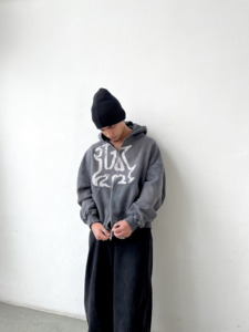 Sudadera con capucha de cremallera completa para hombre Y2K, lavado ácido, efecto desgastado por el sol, corte holgado, forro polar grueso, estilo urbano <span class=keywords><strong>grunge</strong></span>, gráfico craquelado, venta al por mayor OEM - Product Image 4