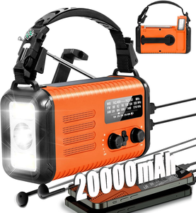 비상 날씨 경보 라디오 AM/FM/NOAA 핸드 크랭크 바람 위로/USB-C/태양열 발전 20000mAh 전원 은행 생존 라디오 - Product Image 1