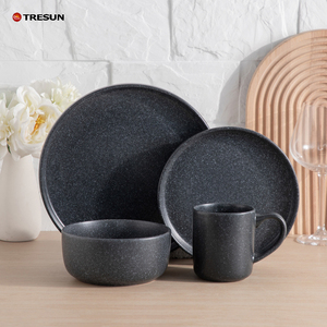 Набор посуды из 16 предметов: Роскошные керамические тарелки и кружки в скандинавском стиле, черно-серые, под камень - Product Image 3