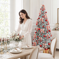 Arbre de Noël artificiel floqué pré-éclairé Ownerparty de 6 pieds et 7 pieds, arbre de Noël luxueux avec ruban rouge et LED