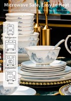 Service de table moderne et minimaliste en porcelaine fine Jingdezhen, couleur sous-glaçure haut de gamme, réutilisable et compatible lave-vaisselle, esthétique et élégant