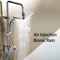 Système de douche thermostatique mural en aluminium spatial chromé avec affichage numérique à touches piano, fonction pluie et massage doux, pour usage hôtelier