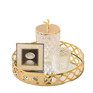 Cheap household decoration gold metal home decor ornaments barware metal mirror perfume serving vanity tray