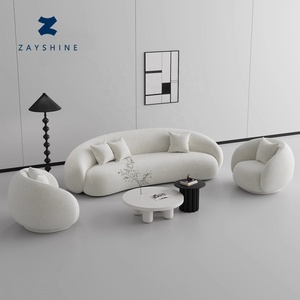 Divano Curvo Modulare da 3 Posti Zayshine Nordico Moderno di Lusso Bianco in Sherpa Velluto per Soggiorno, Set per Negozi di Abbigliamento e Appartamenti - Product Image 1
