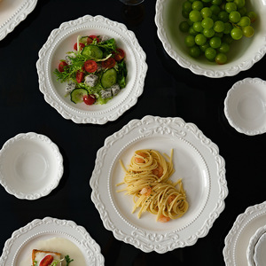 Vintage stijl geëmbosseerd keramisch servies met crèmekleurige porseleinen borden, Westerse stijl geëmbosseerd keramisch servies - Product Image 2
