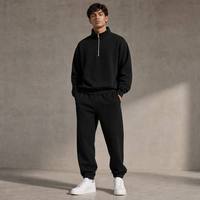 Ensemble de survêtement unisexe personnalisé en molleton de coton épais, sweat-shirt à col zippé et pantalon de jogging